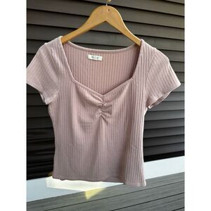 Madewell Ribbed Sweetheart Top Mauve Pink Fitted Tee Soft Girl Y2K Medium